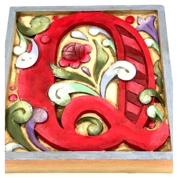Jim Shore Monogram Letter Alphabet Initial Wood Block Q 2008 Heartwood Creek - Picture 5 of 10